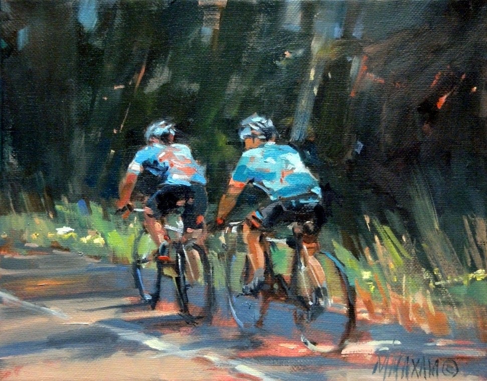 971x760 Two For The Road , Cyclist Figure And Landscape Oil Painting By - The Cyclist Painting