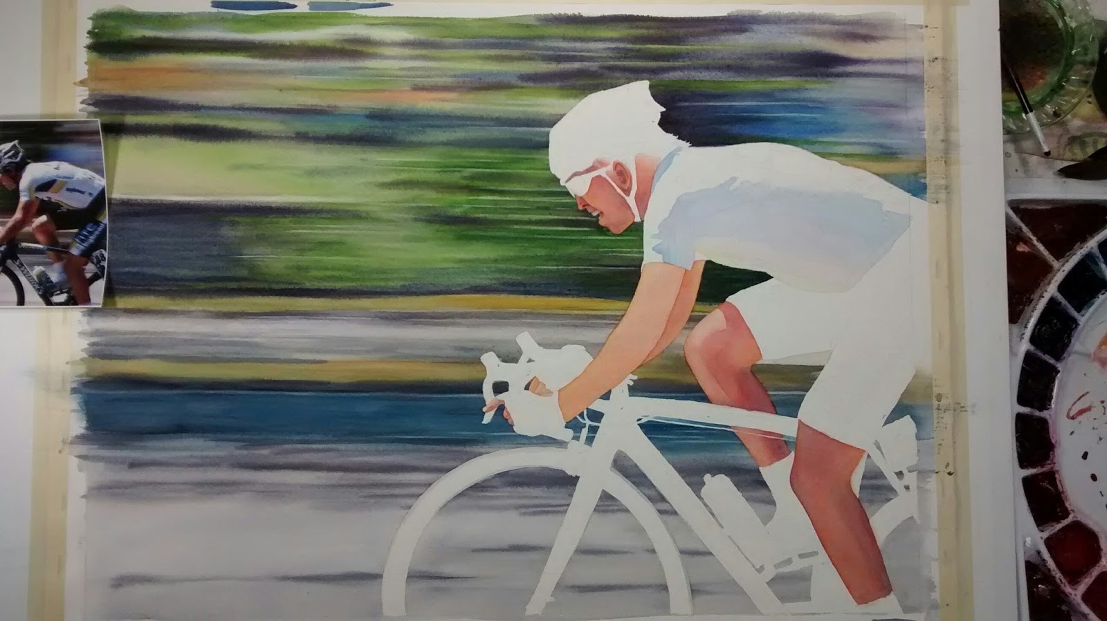 1600x898 Watercolor Reflections - The Cyclist Painting