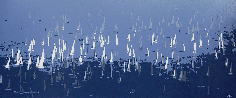 1000x414 Sailing The Deep Blue Painting Of Many Sails On A Deep Blue Ocean - The Deep Painting
