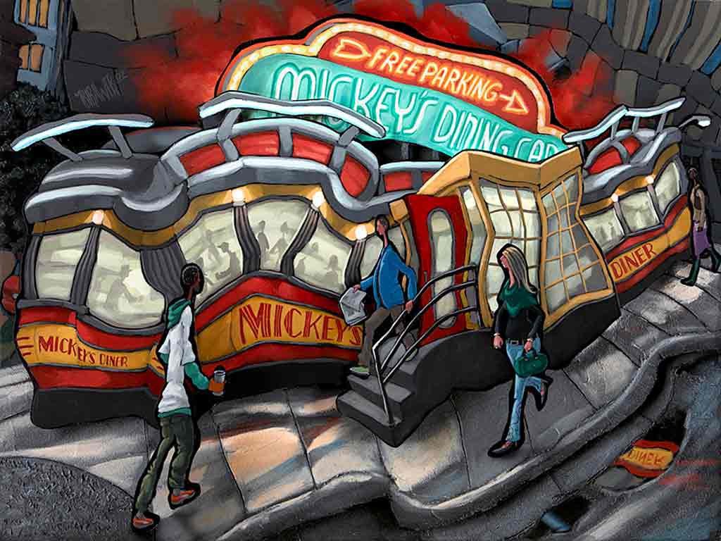 1024x768 Mickey's Diner Original Painting - The Diner Painting Original