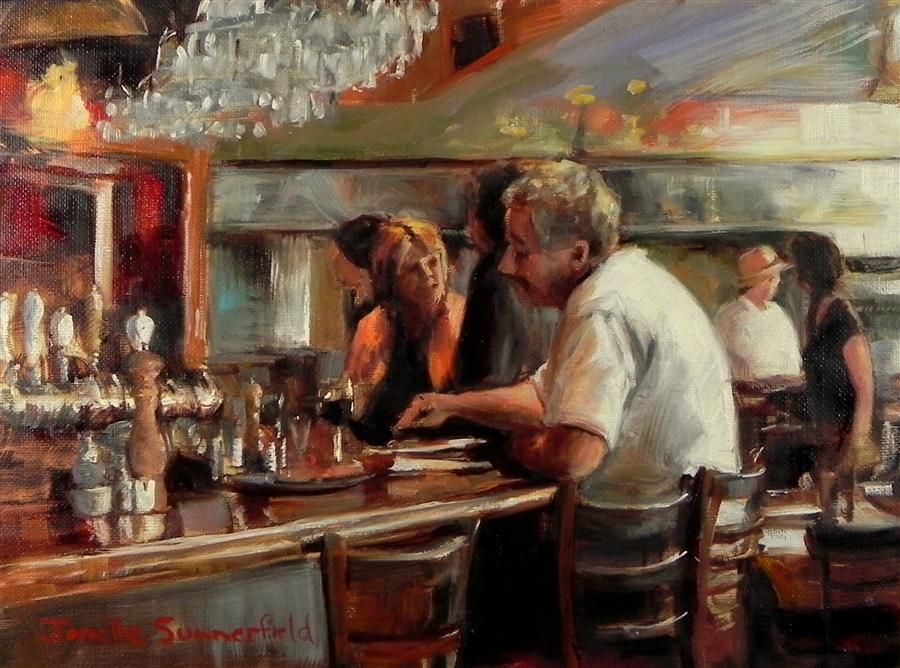 900x668 The Diner By Jonelle Summerfield Oil Painting Art Original - The Diner Painting Original