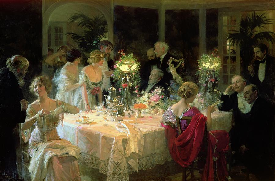 900x592 The End Of Dinner Painting By Jules Alexandre Grun - The Dinner Painting