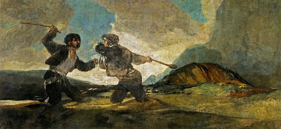 900x414 Duel With Cudgels Painting By Francisco Goya - The Duel Painting