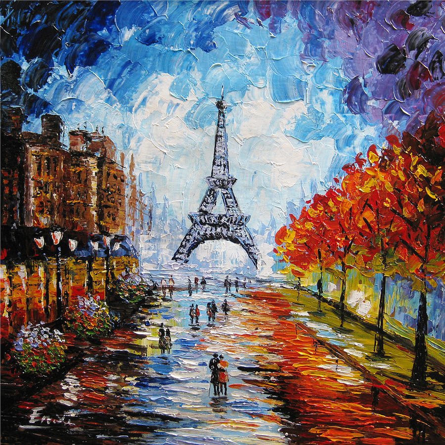 900x900 Palette Knife Painting Paris Eiffel Tower Painting By Enxu Zhou - The Eiffel Tower Painting