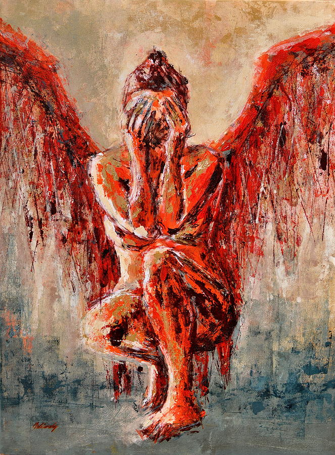 663x900 Fallen Angel I. Painting By Beata Belanszky Demko - The Fallen Angel Painting