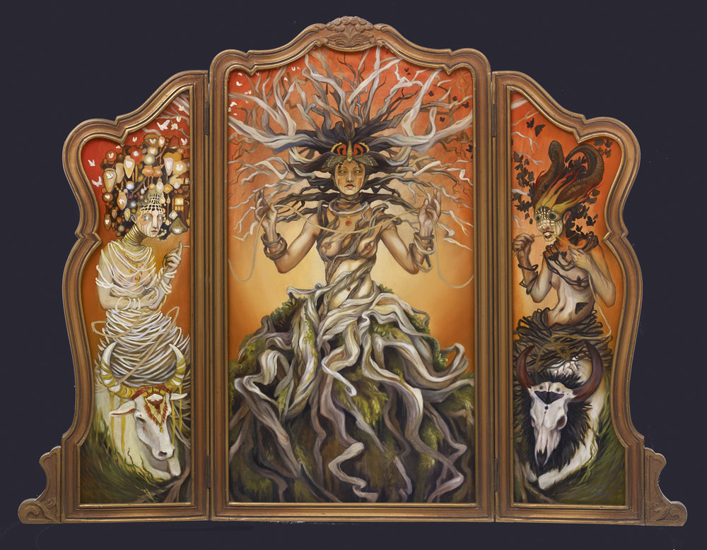 1000x779 Parcae [The Three Fates] Kelley Hensing - The Fates Painting