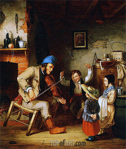 423x500 Fiddler And Boy Doing Jig Cornelius Krieghoff Painting - The Fiddler Painting