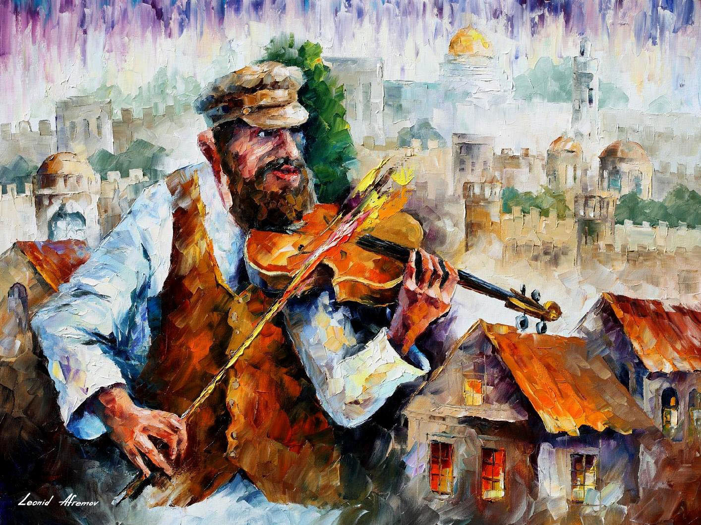 1414x1060 Leonid Afremov, Oil On Canvas, Palette Knife, Buy Original - The Fiddler Painting