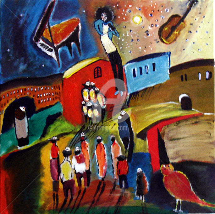 684x683 The Fiddler On The Roof.jpg (Anel Gur) - The Fiddler Painting