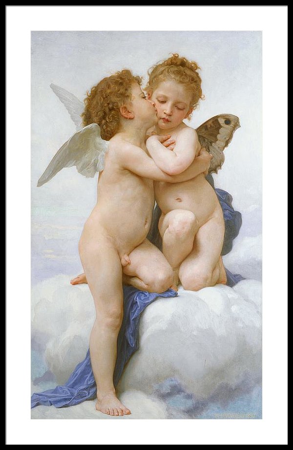 600x921 The First Kiss Framed Print By William Adolphe Bouguereau - The First Kiss Painting