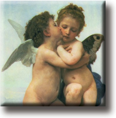390x395 Art Fridge Magnet, William Adolphe Bouguereau, Angels, First Kiss - The First Kiss Painting