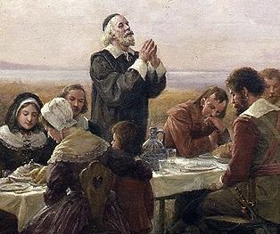 314x263 Thanksgiving And Pilgrim Paintings And Artwork - The First Thanksgiving Painting