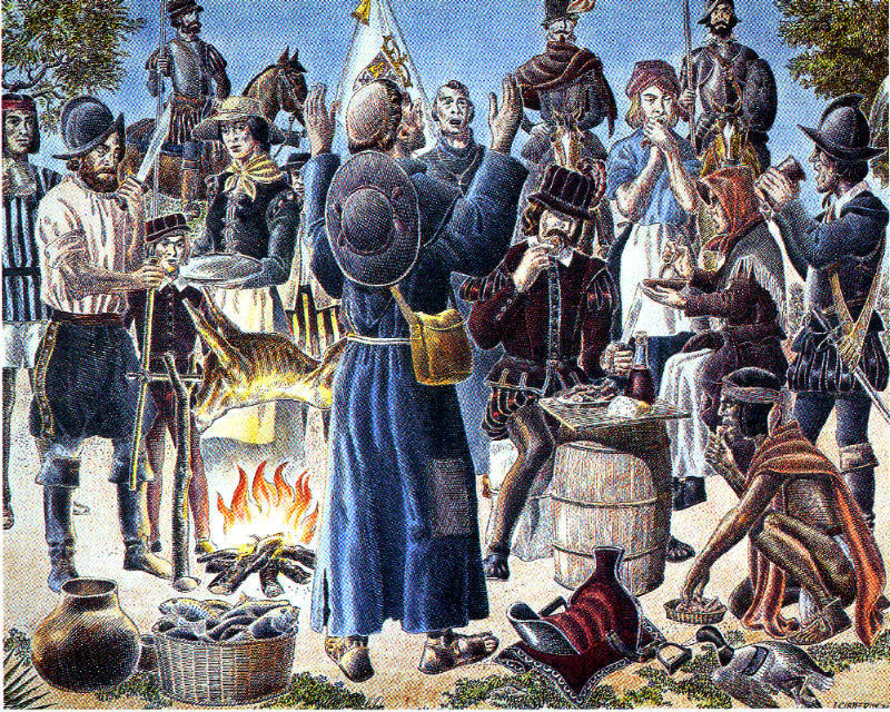 800x640 Did Texas Host The First Thanksgiving Kut - The First Thanksgiving Painting