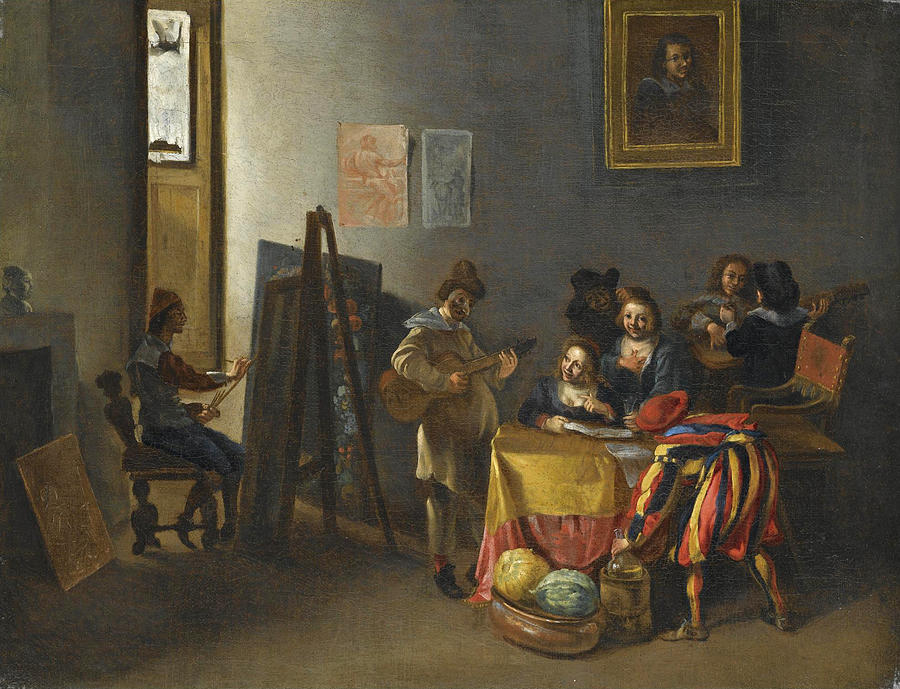 900x689 Artist's Studio With Models Sitting For A Genre Painting - The Five Senses Painting