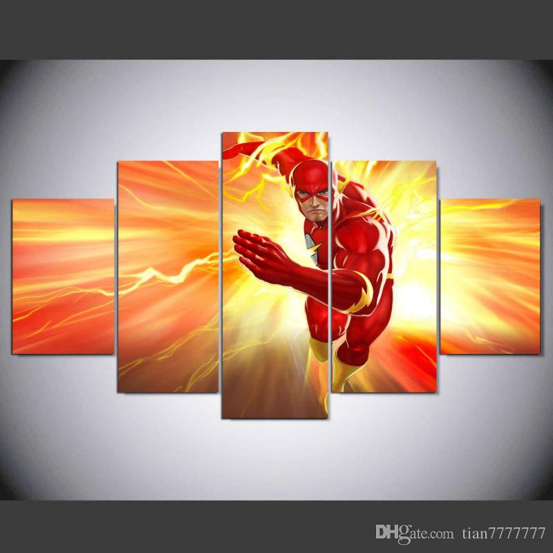 800x800 2018 The Flash Canvas Painting 5 Panel Wall Art Print Poster - The Flash Painting