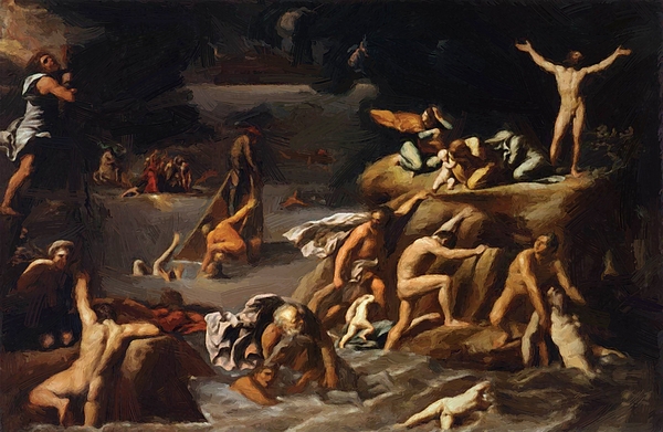 600x391 The Flood Greeting Card For Sale By Carracci Agostino - The Flood Painting