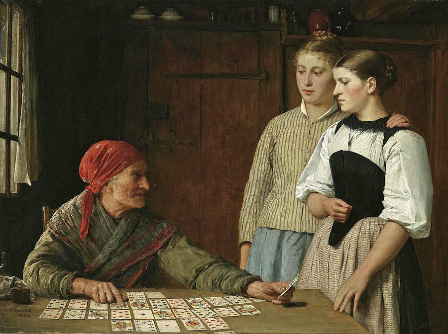 900x672 Fortune Teller Painting By Albert Anker - The Fortune Teller Painting