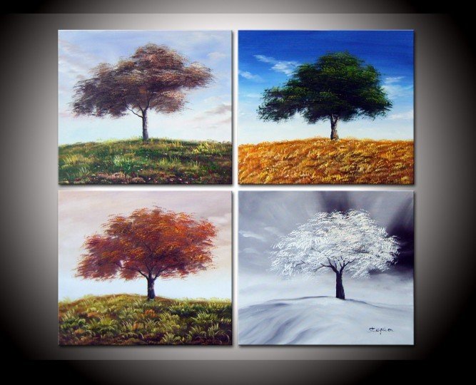 667x540 Hand Painted Four Seasons Top Tree Oil Wall Art Decoration - The Four Seasons Painting