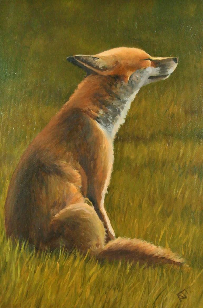 770x1166 Saatchi Art Fox In The Sun, Foxes Painting Framed Oil Work - The Fox Painting