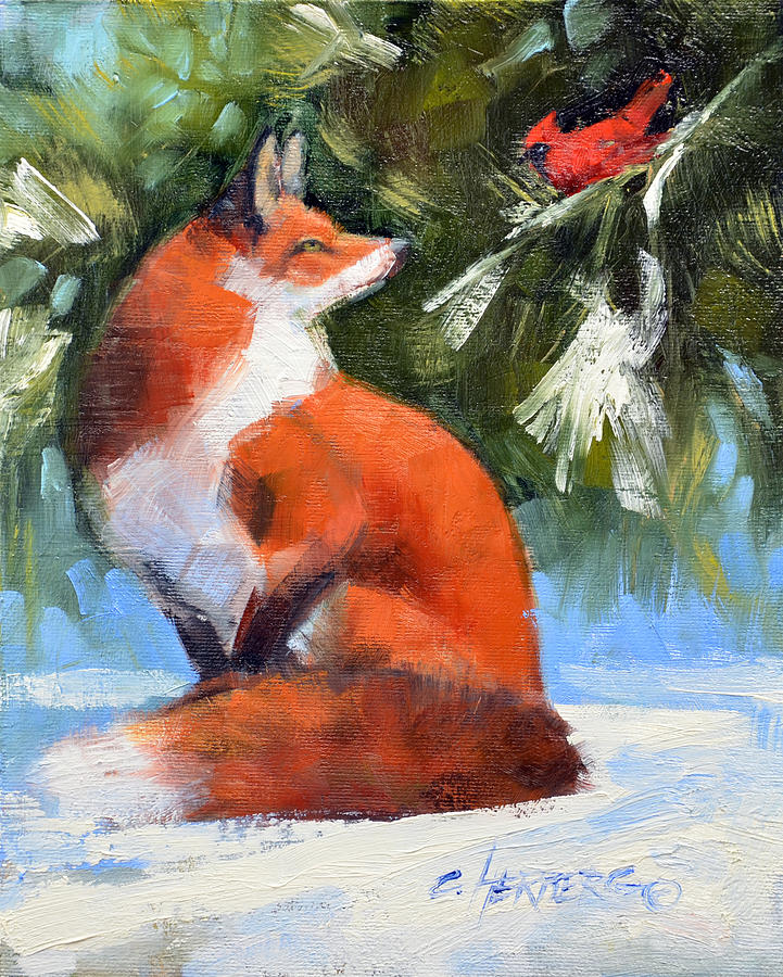 721x900 The Fox And The Cardinal Painting By Connie Herberg - The Fox Painting