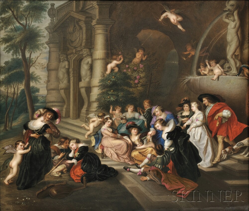 1000x845 Kpm Porcelain Plaque Depicting The Garden Of Love, Sale Number - The Garden Of Love Painting