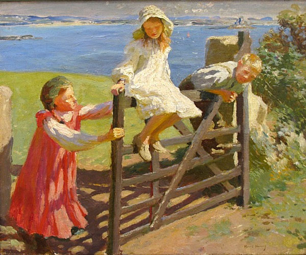 600x500 Children Swinging On A Gate By Harold Harvey (Painting Id Ed 0863 Ka) - The Gate Painting