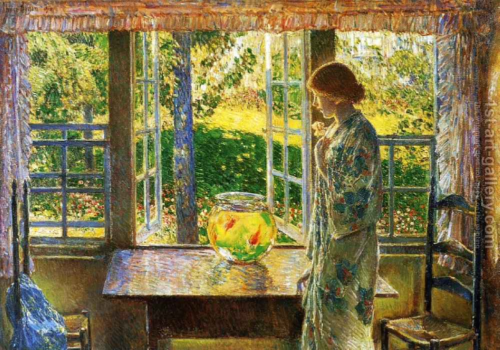 1000x701 The Goldfish Window Frederick Childe Hassam Reproduction 1st Art - The Goldfish Window Painting