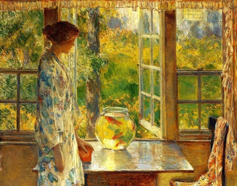 775x610 Bowl Of Goldfish By Frederick Childe Hassam - The Goldfish Window Painting