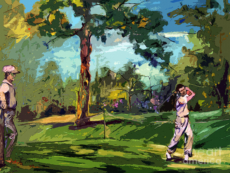 900x675 At The Golf Course Vintage Golfers Painting By Ginette Callaway - The Golfers Painting