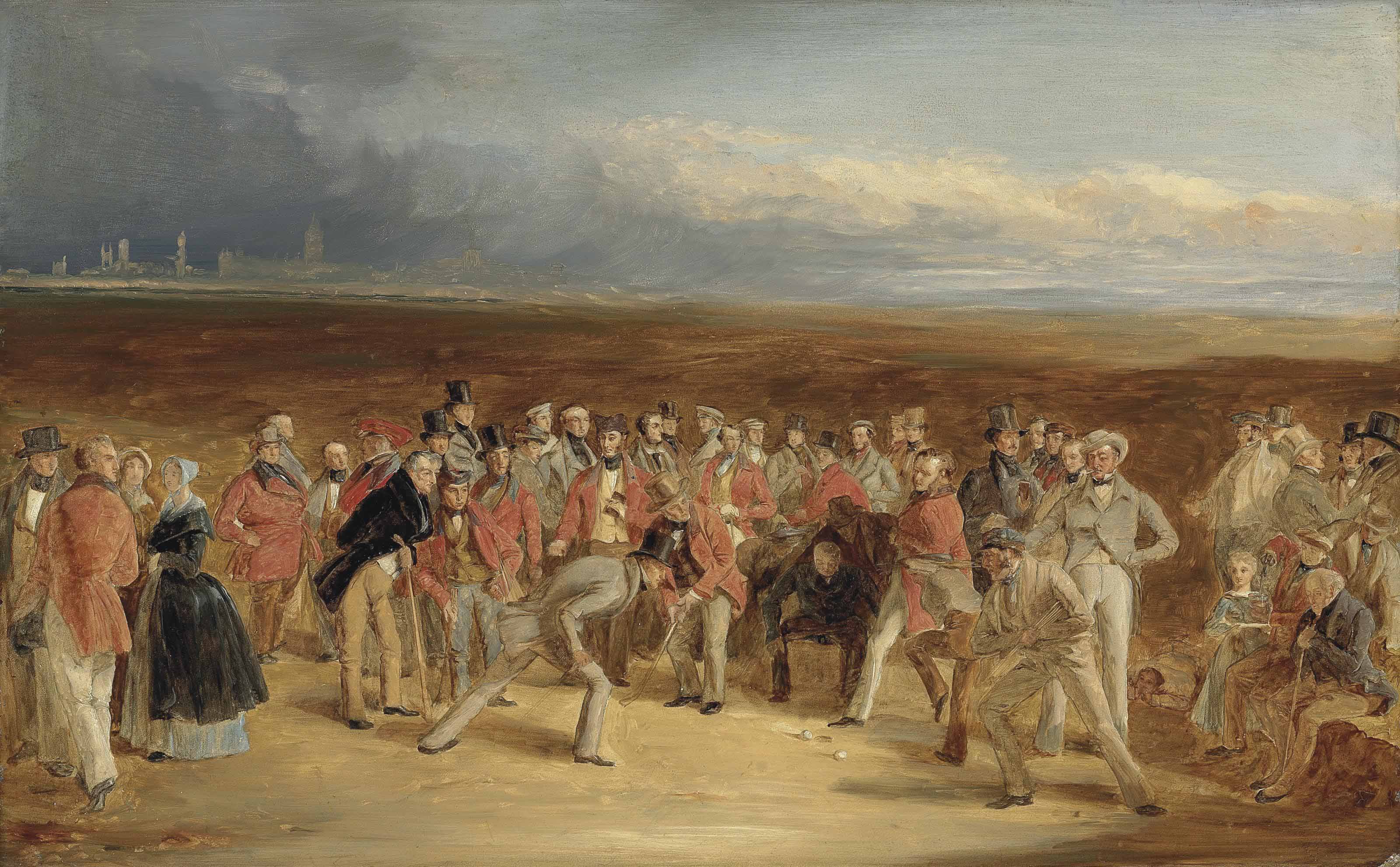 3200x1981 Charles Lees, R.s.a. (1800 1880) Finished Sketch - The Golfers Painting