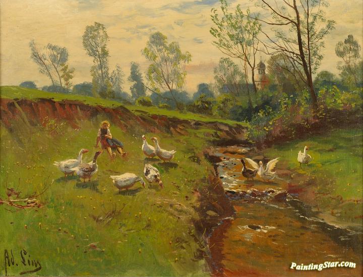 720x549 The Goose Girl Artwork By Adolf Lins Oil Painting Amp Art Prints - The Goose Girl Painting