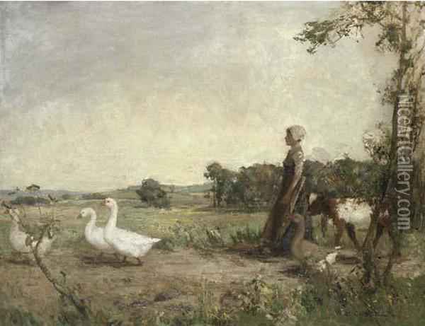 600x461 The Goose Girl Oil Painting Reproduction By William Hannah Clarke - The Goose Girl Painting