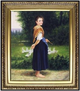 263x300 Framed Hand Painted Oil Painting Repro William Bouguereau - The Goose Girl Painting