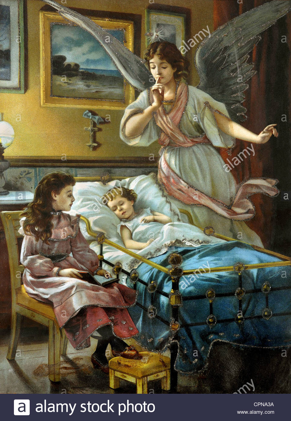 961x1390 Religion, Christianity, Angel, Guardian Angel Bringing Child Into - The Guardian Angel Painting