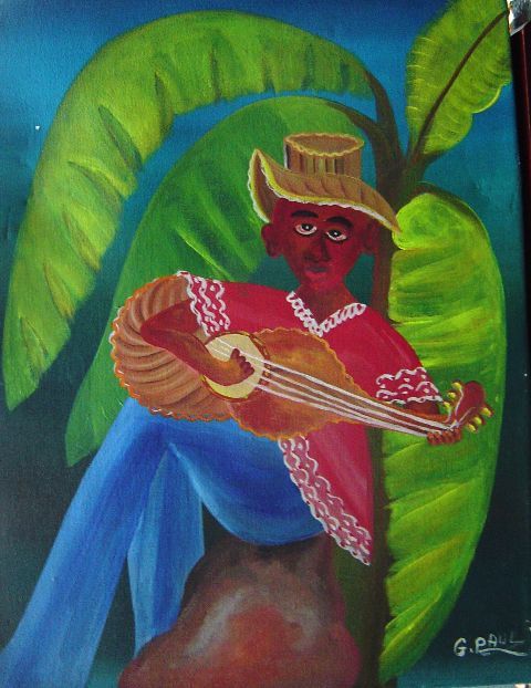 480x622 Original Haitian Painting By Paul, Gerard 16x12 The Guitarist - The Guitarist Painting