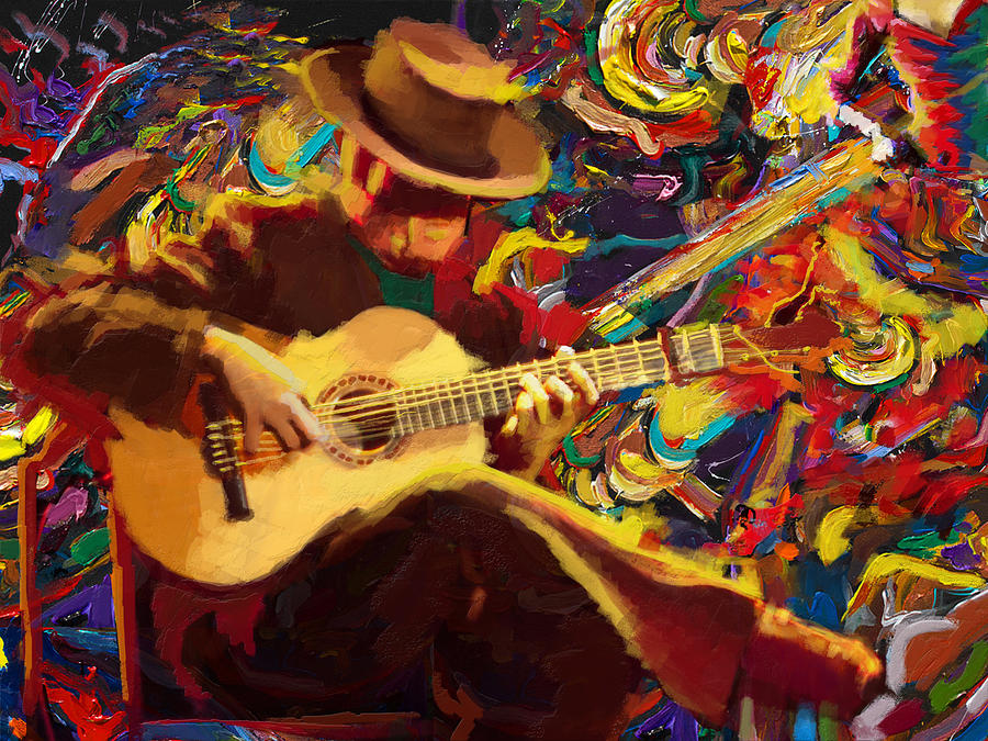 900x675 Flamenco Guitarist Painting By Corporate Art Task Force - The Guitarist Painting
