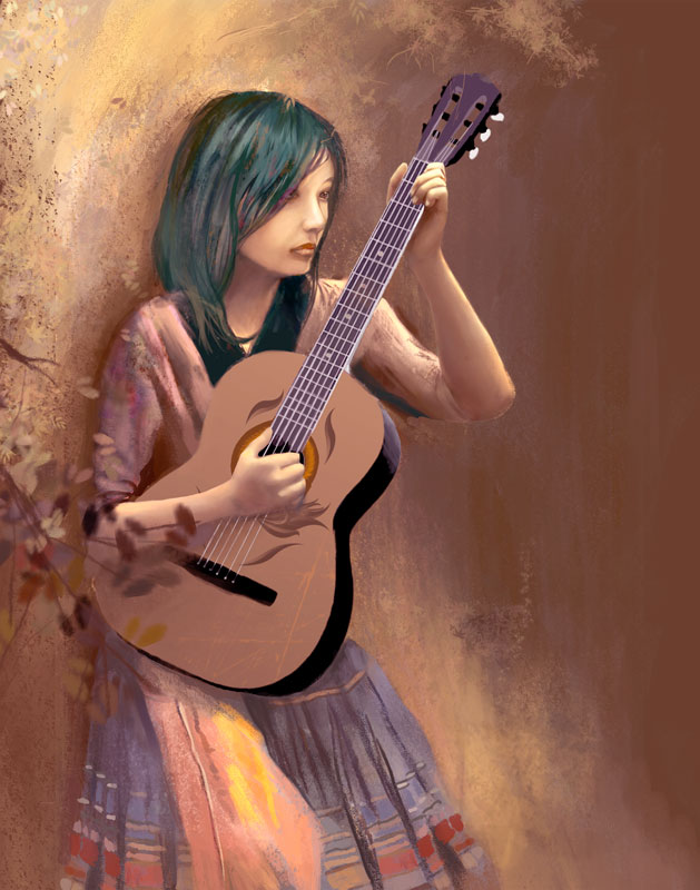 629x800 Guitar Girl By Monkato - The Guitarist Painting