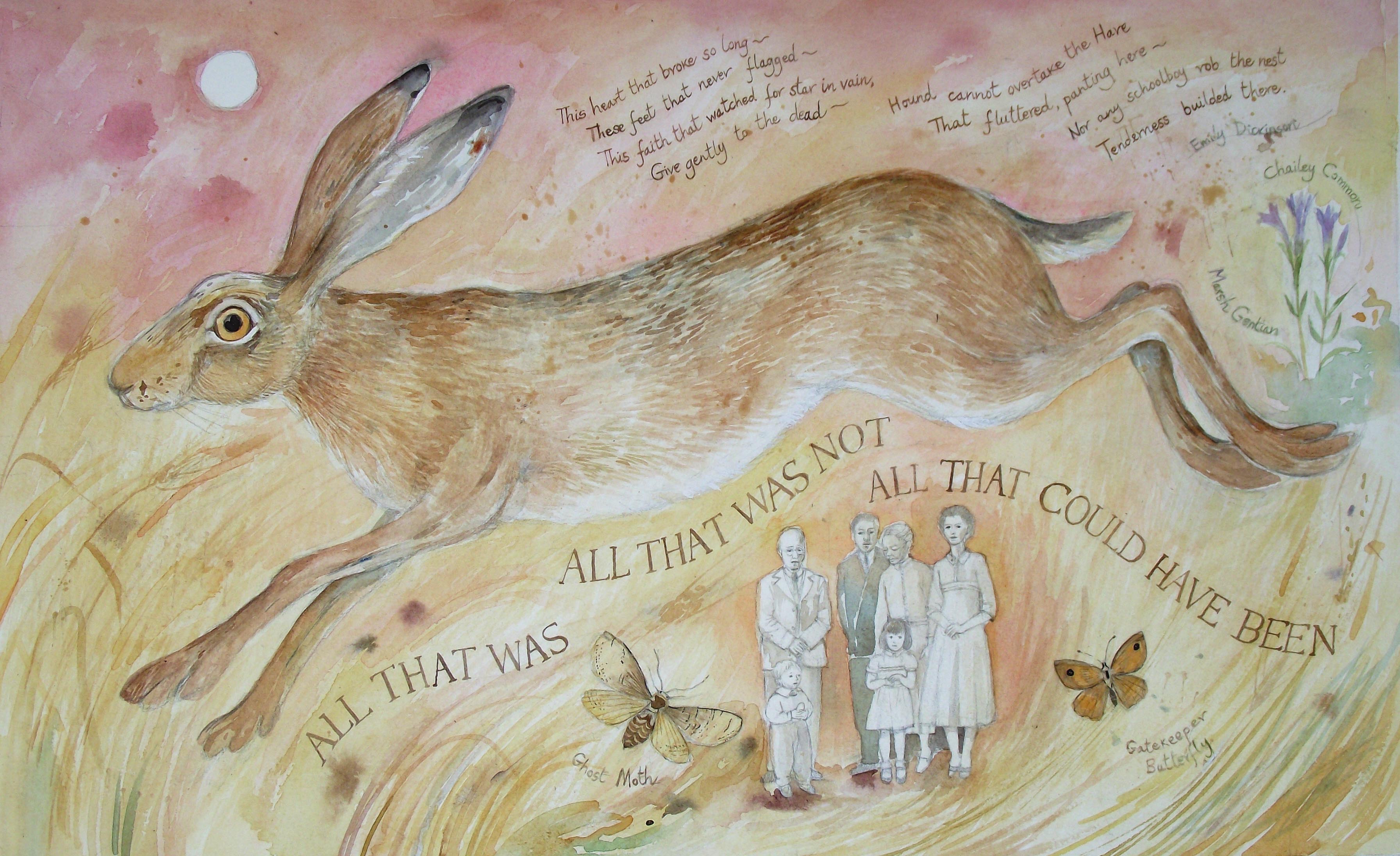 3584x2192 Running Hare All That Was Caralockhartsmith - The Hare Painting
