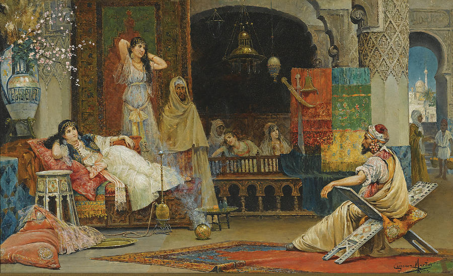 900x549 In The Harem Painting By Juan Gimenez Martin - The Harem Painting