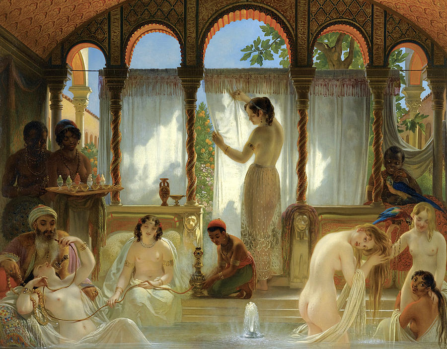 900x703 The Harem Bath Painting By Philippe Jacques Van Bree - The Harem Painting
