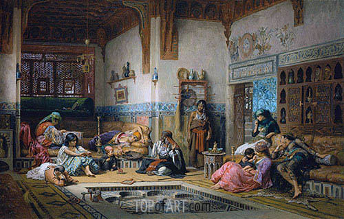 500x319 The Nubian Story Teller In The Harem Frederick Arthur Bridgman - The Harem Painting