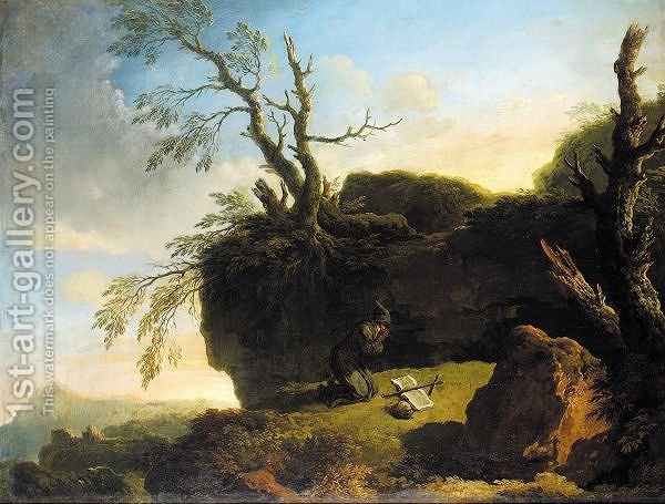 600x455 A Praying Hermit In A Landscape (After) Carlo Bonavia Reproduction - The Hermit Painting