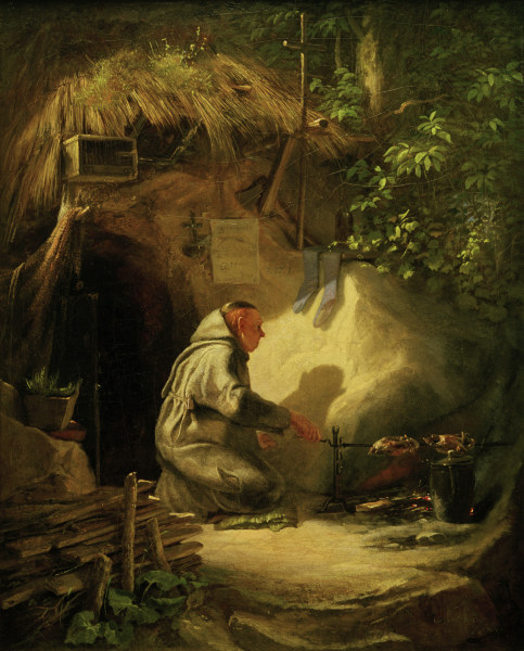 483x600 C.spitzweg Hermit Dinner Painting - The Hermit Painting