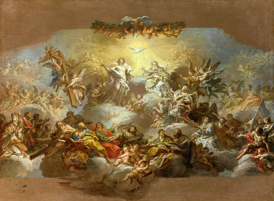 900x659 The Holy Trinity And Saints In Glory Painting By Sebastiano Conca - The Holy Trinity Painting