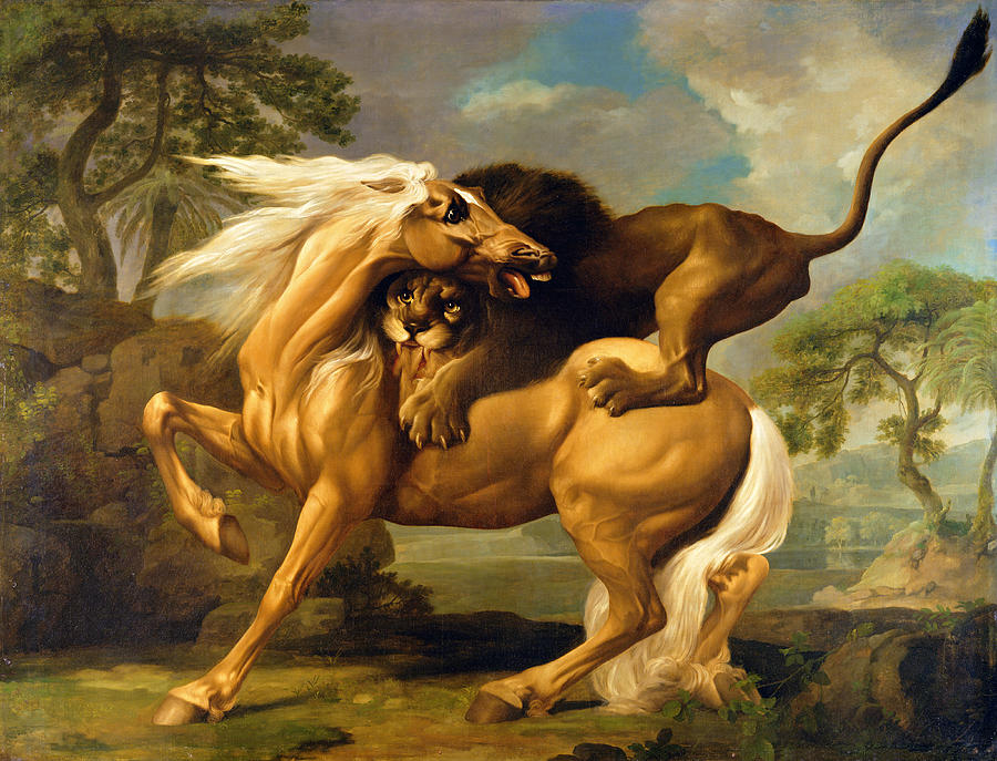900x687 A Lion Attacking A Horse Painting By George Stubbs - The Horse Painting