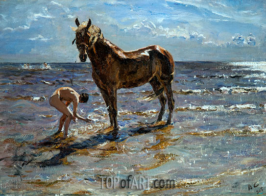 543x400 Bathing Of A Horse Valentin Serov Painting Reproduction 3094 - The Horse Painting