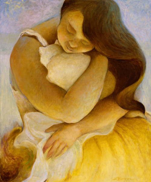 500x600 Cat And People Paintings. Sandra Biermann - The Hug Painting
