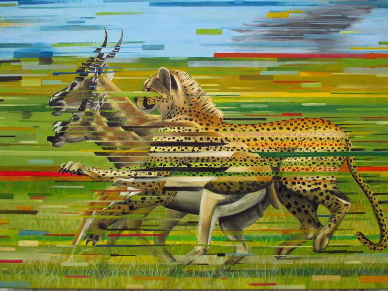 770x578 Saatchi Art The Hunt Cheetah And Thomson Gazelle Painting By Cee Pil - The Hunt Painting