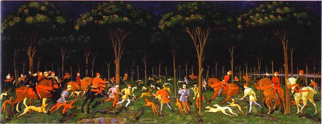 1063x410 The Hunt In The Forest In The Dark - The Hunt Painting