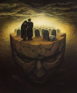 249x300 Jewish Cemetery Hebrew Original Signed Fantasy Surrealism Oil - The Jewish Cemetery Painting